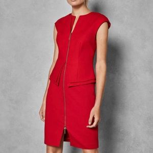 NWT Ted Baker Kwyli Red Structured Zip Peplum Dres